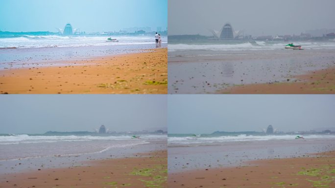 【4K】青岛金沙滩海浪浪花延时长视频