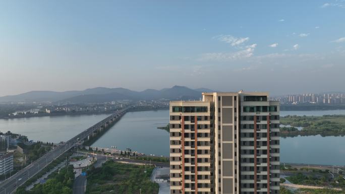 航拍襄阳城市楼盘建筑高楼房子现代都市风光