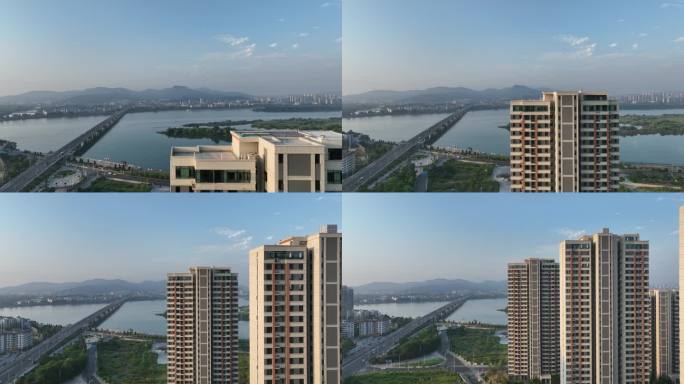 航拍襄阳城市楼盘建筑高楼房子现代都市风光