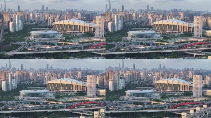4K-Log-航拍上海体育场、徐汇区全景
