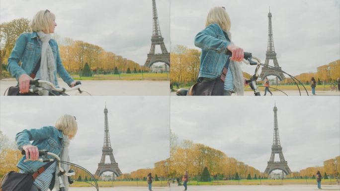 在巴黎战神广场骑自行车
