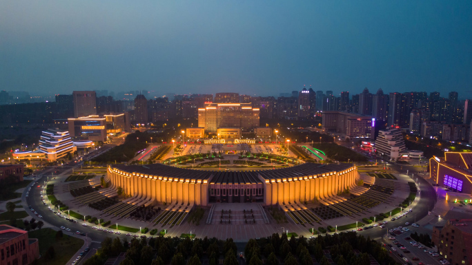 航拍新乡夜景延时新乡市政府新乡高新区延时