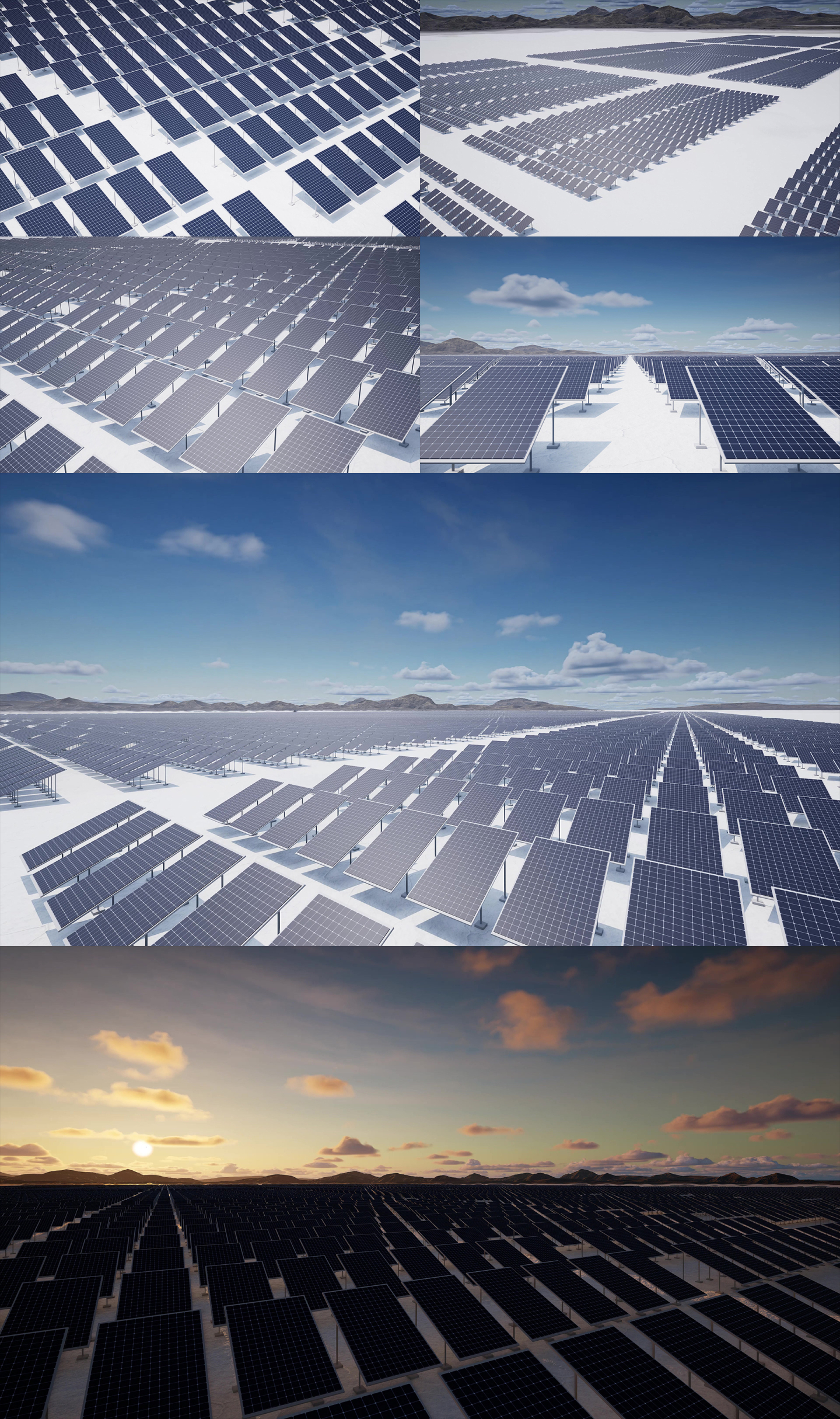 4K60太阳能发电厂多角度3D渲染动画