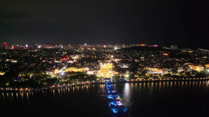 潮州广济桥夜景灯关秀航拍