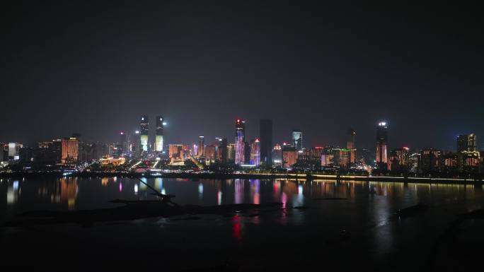 南昌城市夜景灯光秀南昌夜景航拍红谷滩夜景