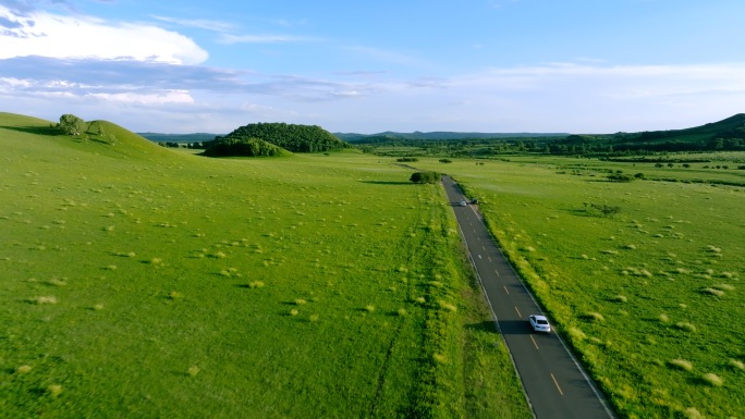 汽车行驶在草原公路