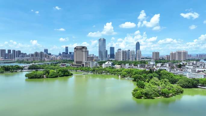 航拍广东旅游5A级惠州西湖景区自然湖景