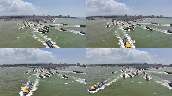 广东开渔节，渔船捕捞，千帆竞发