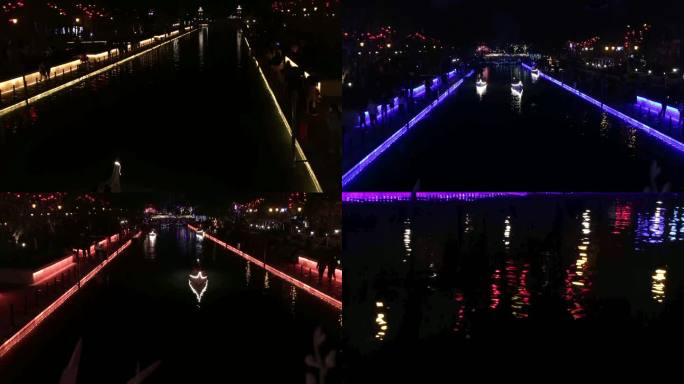 城市观景船护城河夜景灯光秀