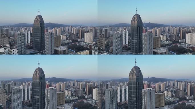 航拍青海西宁城西区夕阳城市风光