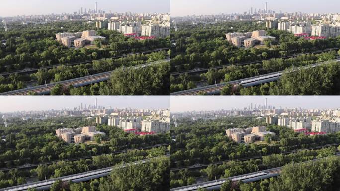 高清拍摄北京城际列车和北京少年宫和国贸