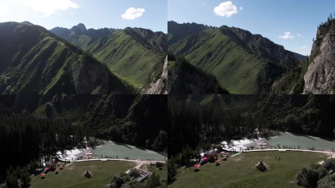 西部风景绿水青山大山溪水清澈石桥航拍4k