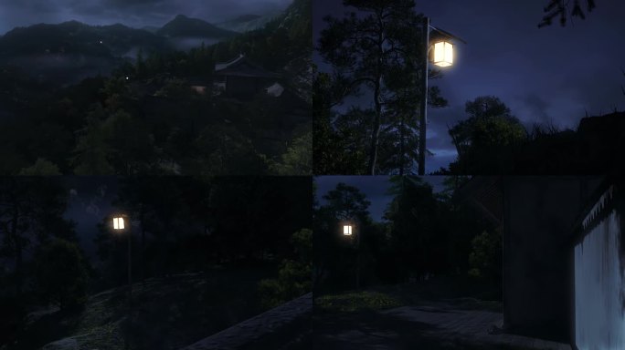 山林深山书院 古寺庙 古建筑夜景