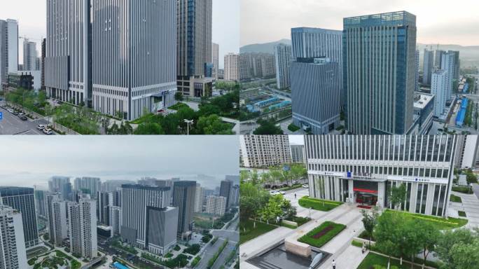 陕西城市风景延安西安银行航拍4K素材
