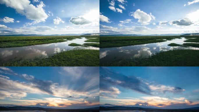 甘南湿地水流水利风景草原小溪延时素材