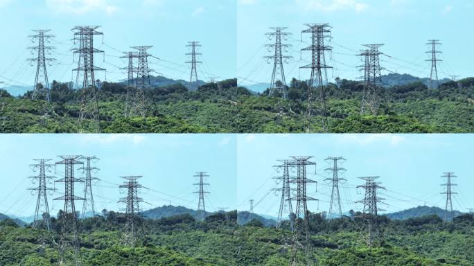 航拍城市工业园区高压电力传输电缆线塔