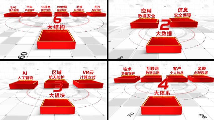 红色简洁文字科技信息分类AE模板