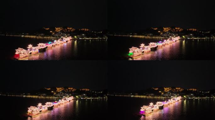 潮州广济桥夜景灯关秀航拍