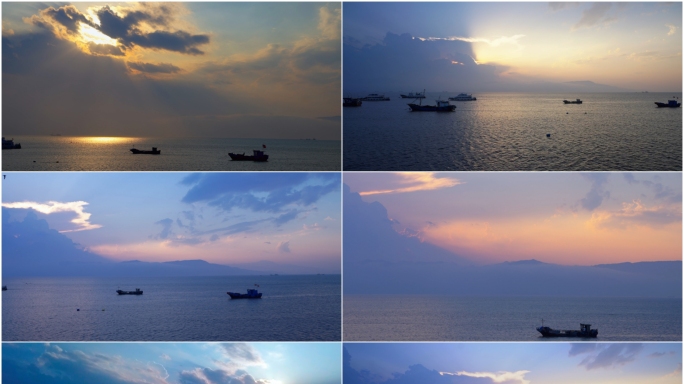 嵛山岛海边航拍夕阳延时
