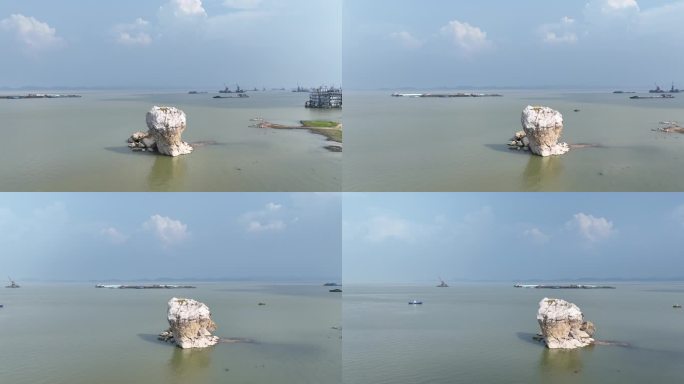 江西鄱阳湖蛤蟆石环绕航拍