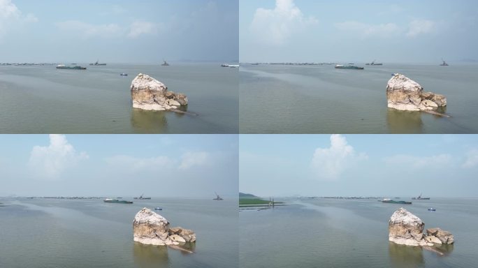 鄱阳湖蛤蟆石环绕航拍