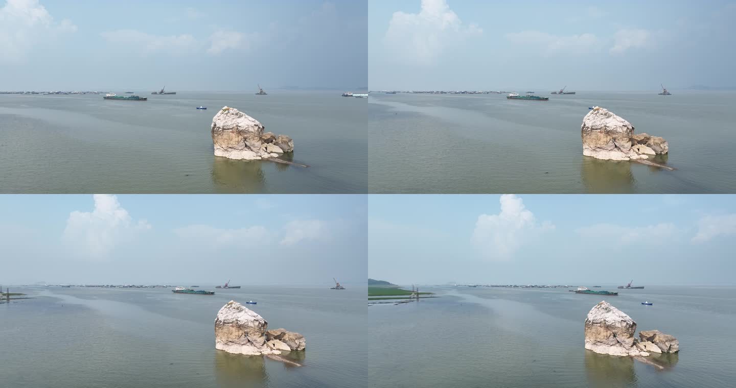 鄱阳湖蛤蟆石环绕航拍