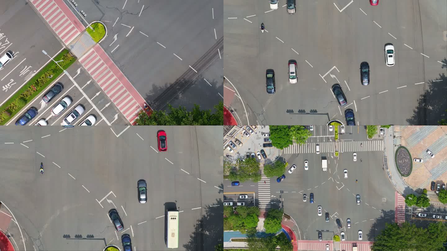 4K慢镜 人行道 鸟瞰 俯拍交通公路绿化