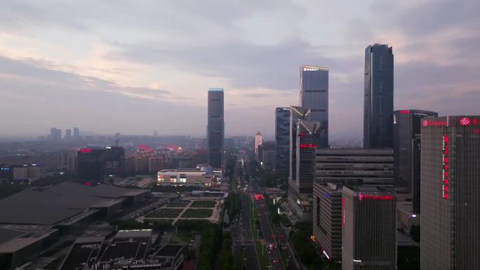 南京建邺区河西CBD南京眼夕阳夜景航拍