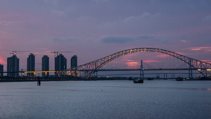 珠海横琴二桥日落黄昏日转夜4K延时影像