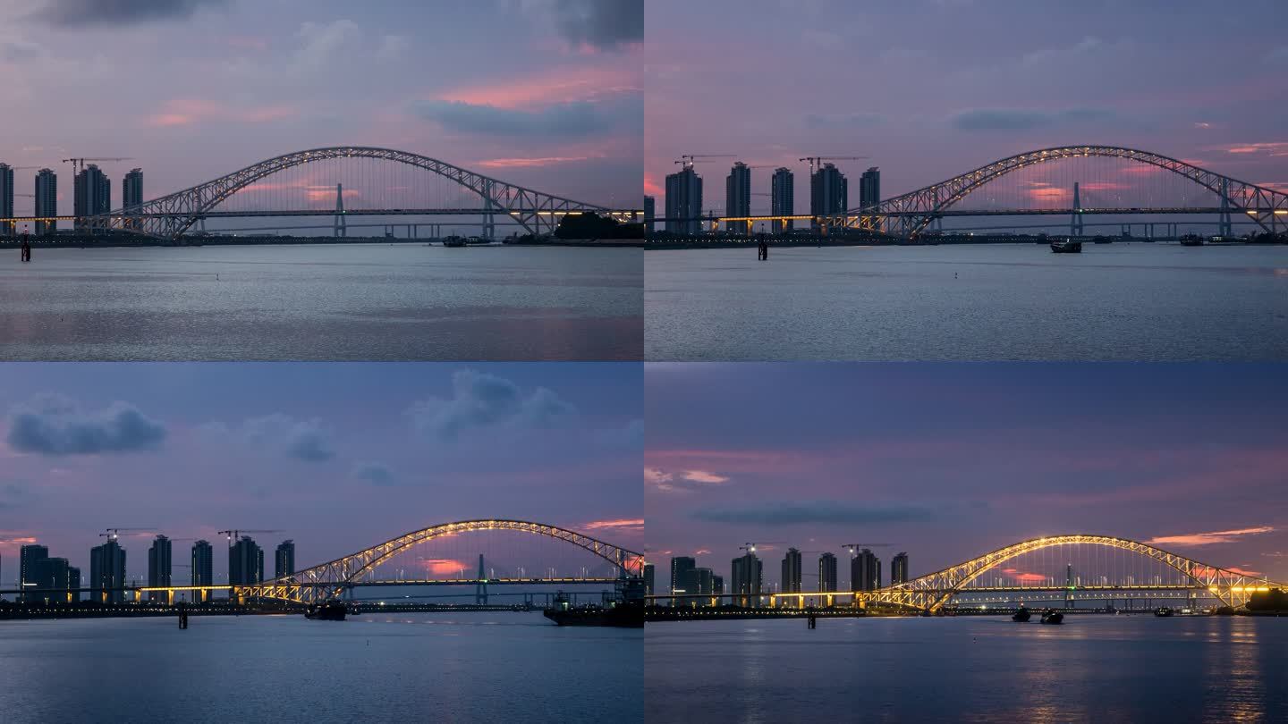 珠海横琴二桥日落黄昏日转夜4K延时影像