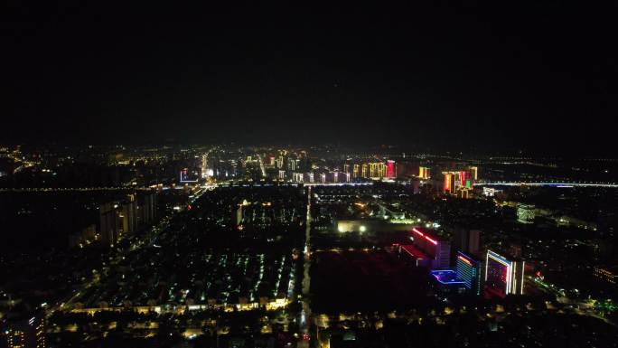 江苏宿迁城市夜景灯光交通航拍