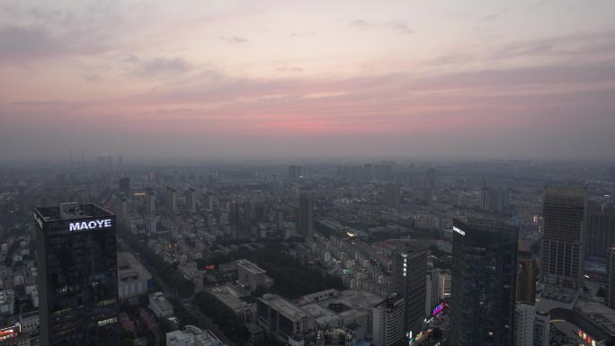 江苏宿迁城市晚霞夕阳夜幕降临航拍 (1)