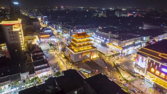 航拍开封鼓楼夜景延时