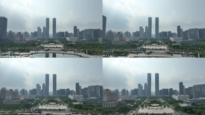 南昌双子塔航拍绿地集团高楼大厦中央广场