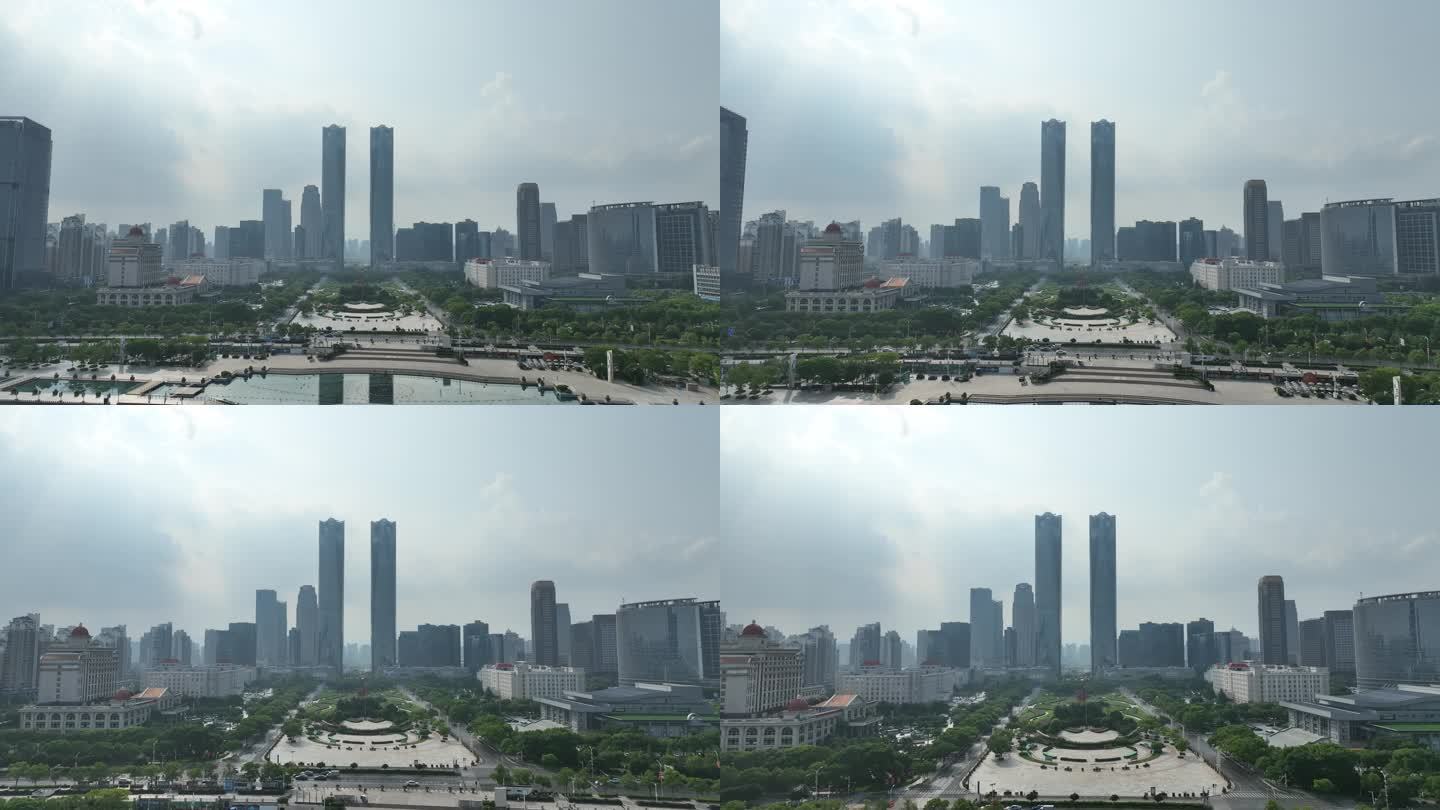 南昌双子塔航拍绿地集团高楼大厦中央广场