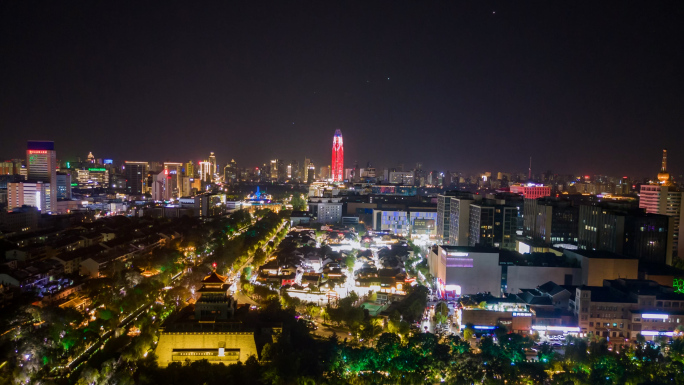 航拍济南夜景延时济南历下区夜景济南大景