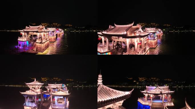 潮州广济桥夜景灯关秀航拍