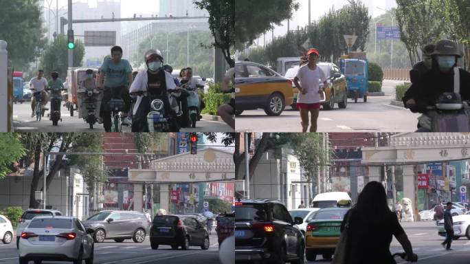 城市人文街道车流上班繁忙生活骑行忙碌人们
