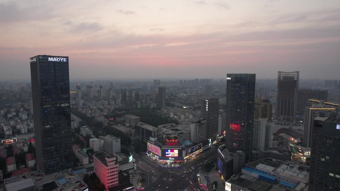 江苏宿迁城市晚霞夕阳夜幕降临航拍 (1)