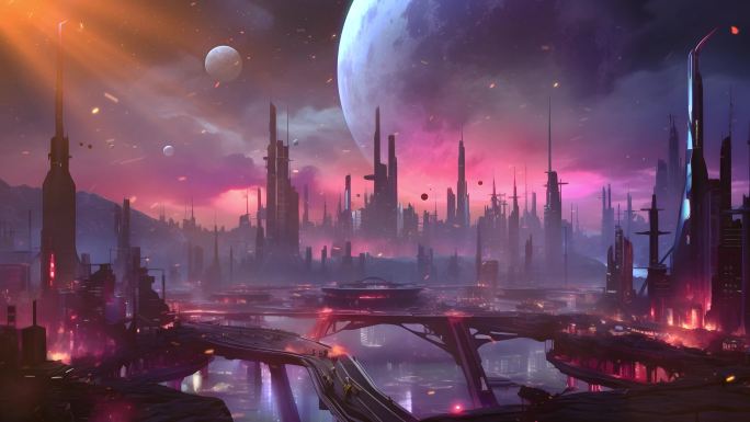 未来外星科幻星球城市太空歌剧场景大屏2