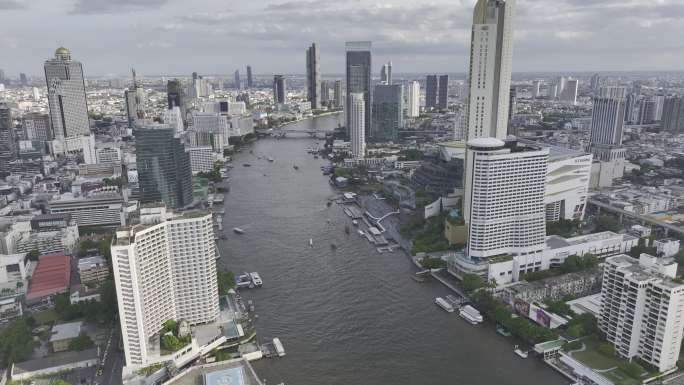 HDR泰国航拍曼谷湄南河城市高楼天际线