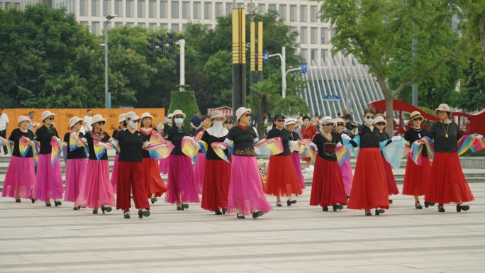 中年妇女跳广场舞优雅中老年服装走秀