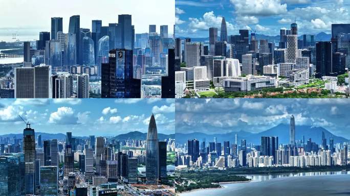蓝天白云下的深圳城市建筑群