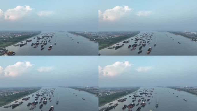 长江河流航拍长江货船货轮运输船只唯美风景