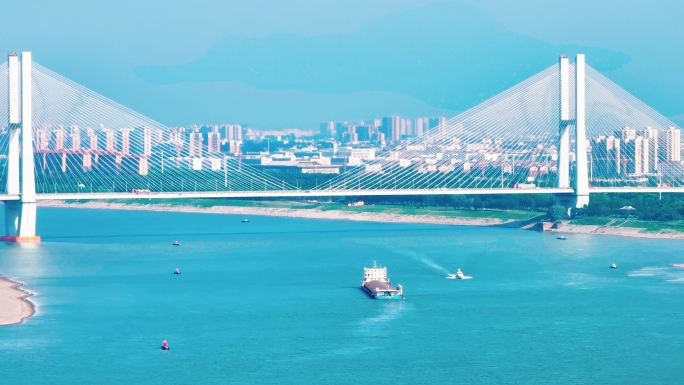 荆州长江大桥长江货船长焦荆州视频风景素材
