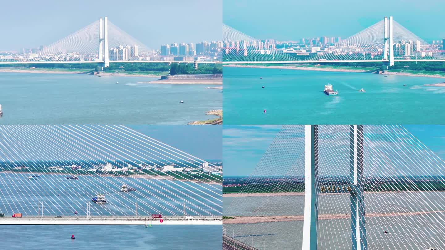 荆州长江大桥长江货船长焦荆州视频风景素材
