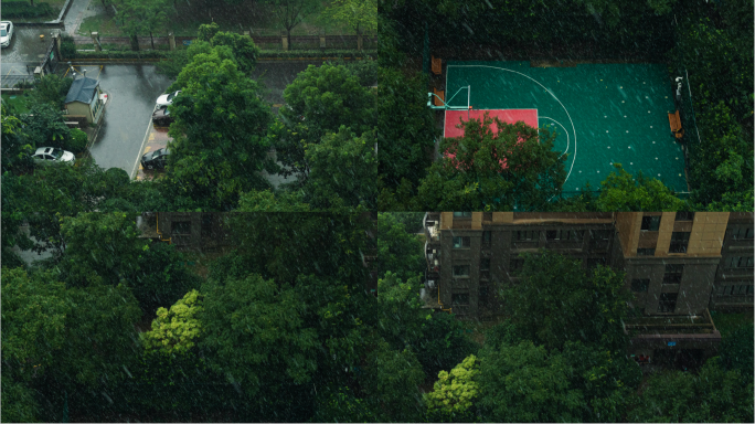 【4K】城市小区暴雨大暴雨