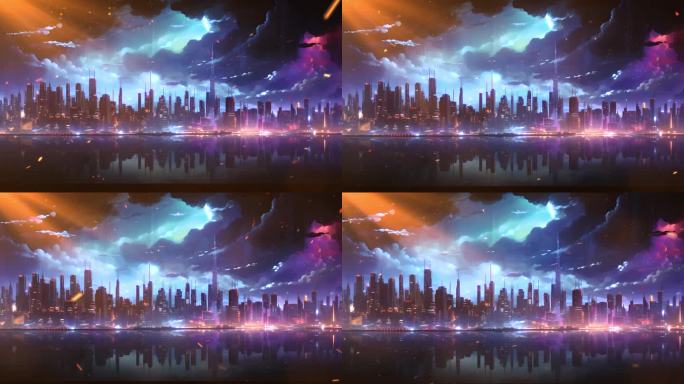 科幻未来赛博朋克都市天际线舞台大屏背景