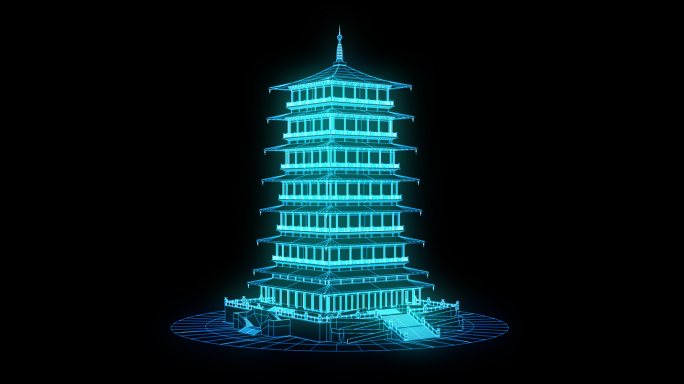 长安塔蓝色科技线框