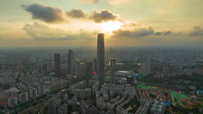 东莞航拍日落夕阳延时